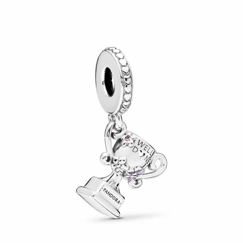 Pandora Achievement Trophy Dangle Charm - Sterling Silver/Enamel/Pink/Crystal - Canada | EP8498LQ